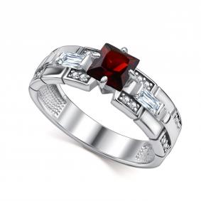 Серебряное кольцо АЛЬКОР 01-4848/00ГР-00 с фианитом и гранатом 01-4848/00ГР-00 фото