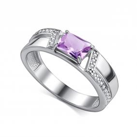 Серебряное кольцо АЛЬКОР 01-4850/00АМ-00 с фианитом и аметистом 01-4850/00АМ-00 фото