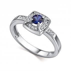 Серебряное кольцо АЛЬКОР 01-4855/0ГТС-00 с фианитом и гидротермальным сапфиром 01-4855/0ГТС-00 фото