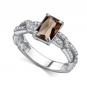 Серебряное кольцо АЛЬКОР 01-4856/00РТ-00 с фианитом и раухтопазом 01-4856/00РТ-00 фото