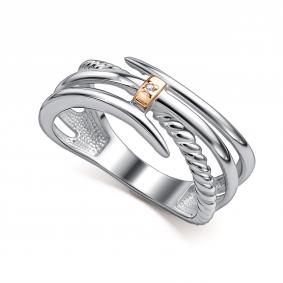 Серебряное кольцо АЛЬКОР с золотой накладкой и бриллиантом 01-4868/000Б-00 01-4868/000Б-00 фото