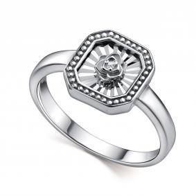 Серебряное кольцо АЛЬКОР 01-4939/000Б-00 с бриллиантом 01-4939/000Б-00 фото