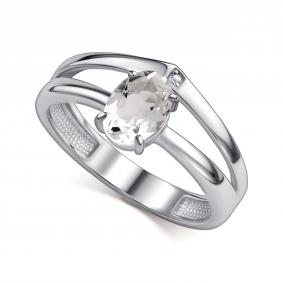 Серебряное кольцо АЛЬКОР 01-5024/БРГХ-00 с бриллиантом и горным хрусталём 01-5024/БРГХ-00 фото