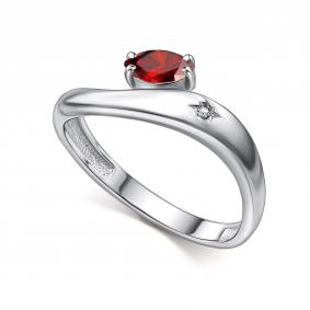 Серебряное кольцо АЛЬКОР 01-5025/БРГР-00 с бриллиантом и гранатом 01-5025/БРГР-00 фото