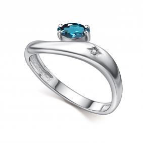 Серебряное кольцо АЛЬКОР 01-5025/БРТЛ-00 с бриллиантом и Лондон топазом 01-5025/БРТЛ-00 фото