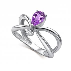 Серебряное кольцо АЛЬКОР 01-5026/БРАМ-00 с аметистом и бриллиантом 01-5026/БРАМ-00 фото