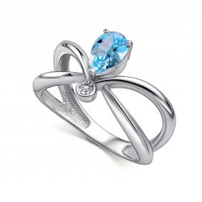 Серебряное кольцо АЛЬКОР 01-5026/БРТБ-00 с топазом и бриллиантом 01-5026/БРТБ-00 фото