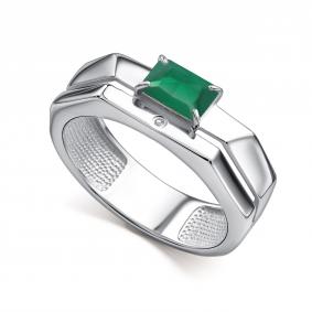 Серебряное кольцо АЛЬКОР 01-5027/БРАГ-00 с бриллиантом и агатом 01-5027/БРАГ-00 фото