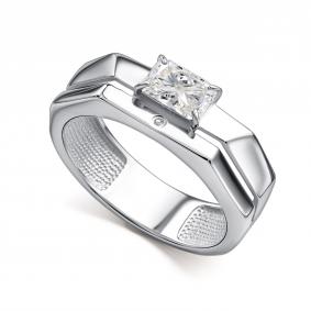 Серебряное кольцо АЛЬКОР 01-5027/БРГХ-00 с бриллиантом и горным хрусталём 01-5027/БРГХ-00 фото