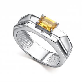 Серебряное кольцо АЛЬКОР 01-5027/БРЦТ-00 с бриллиантом и цитрином 01-5027/БРЦТ-00 фото