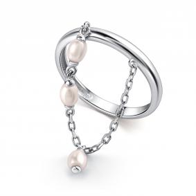 Серебряное кольцо АЛЬКОР 01-5035/0ЖСВ-00 с жемчугом 01-5035/0ЖСВ-00 фото