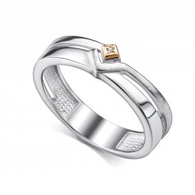 Серебряное кольцо АЛЬКОР с золотой накладкой и бриллиантом 01-5041/000Б-00 01-5041/000Б-00 фото