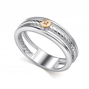 Серебряное кольцо АЛЬКОР с золотой накладкой и бриллиантом 01-5045/000Б-00 01-5045/000Б-00 фото