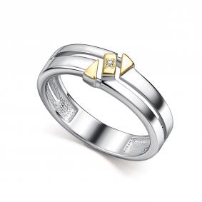 Серебряное кольцо АЛЬКОР с золотой накладкой и бриллиантом 01-5046/0ЛЗБ-18 01-5046/0ЛЗБ-18 фото