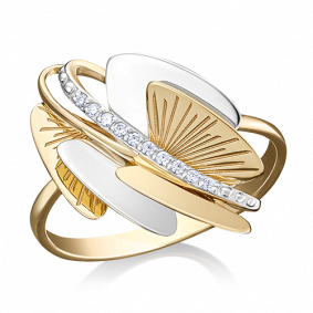 Кольцо из лимонного золота Platina 01-5047-00-401-1130-48 с фианитом 01-5047-00-401-1130-48 фото