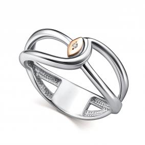 Серебряное кольцо АЛЬКОР с золотой накладкой и бриллиантом 01-5047/000Б-00 01-5047/000Б-00 фото