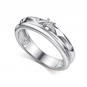 Серебряное кольцо АЛЬКОР 01-5106/000Б-00 с бриллиантом 01-5106/000Б-00 фото