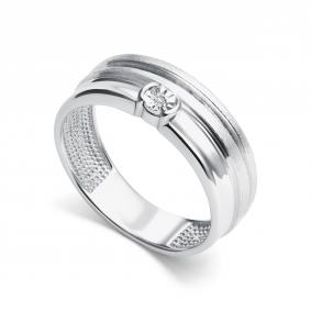 Серебряное кольцо АЛЬКОР 01-5108/000Б-00 с бриллиантом 01-5108/000Б-00 фото