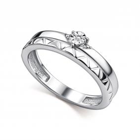 Серебряное кольцо АЛЬКОР 01-5109/000Б-00 с бриллиантом 01-5109/000Б-00 фото