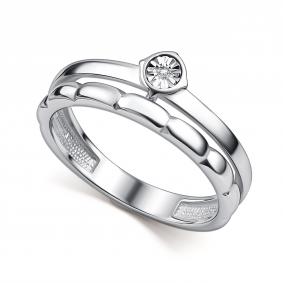 Серебряное кольцо АЛЬКОР 01-5111/000Б-00 с бриллиантом 01-5111/000Б-00 фото