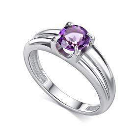 Серебряное кольцо АЛЬКОР 01-5154/00АМ-00 с аметистом 01-5154/00АМ-00 фото