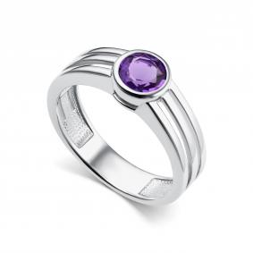 Серебряное кольцо АЛЬКОР 01-5155/00АМ-00 с аметистом 01-5155/00АМ-00 фото