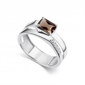 Серебряное кольцо АЛЬКОР 01-5156/00РТ-00 с фианитом и раухтопазом 01-5156/00РТ-00 фото