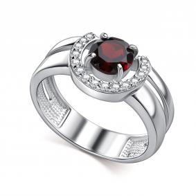 Серебряное кольцо АЛЬКОР 01-5159/00ГР-00 с фианитом и гранатом 01-5159/00ГР-00 фото