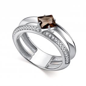 Серебряное кольцо АЛЬКОР 01-5169/00РТ-00 с фианитом и раухтопазом 01-5169/00РТ-00 фото