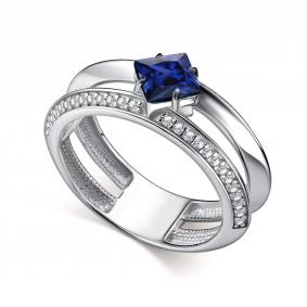 Серебряное кольцо АЛЬКОР 01-5169/0ГТС-00 с фианитом и гидротермальным сапфиром 01-5169/0ГТС-00 фото