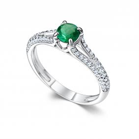 Серебряное кольцо АЛЬКОР 01-5183/000И-00 с фианитом и изумрудом 01-5183/000И-00 фото