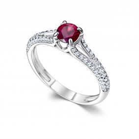 Серебряное кольцо АЛЬКОР 01-5183/000Р-00 с фианитом и рубином 01-5183/000Р-00 фото