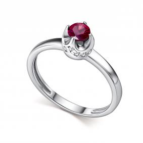 Серебряное кольцо АЛЬКОР 01-5185/000Р-00 с фианитом и рубином 01-5185/000Р-00 фото