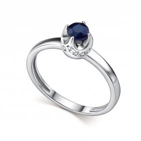 Серебряное кольцо АЛЬКОР 01-5185/000С-00 с фианитом и сапфиром 01-5185/000С-00 фото