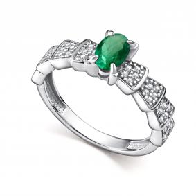 Серебряное кольцо АЛЬКОР 01-5186/000И-00 с фианитом и изумрудом 01-5186/000И-00 фото