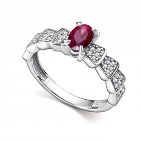 Серебряное кольцо АЛЬКОР 01-5186/000Р-00 с фианитом и рубином 01-5186/000Р-00 фото