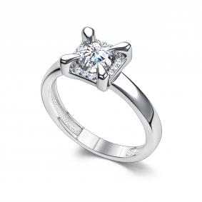 Серебряное кольцо АЛЬКОР 01-5190/000М-00 с фианитом и муассанитом 01-5190/000М-00 фото