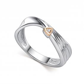 Серебряное кольцо АЛЬКОР с золотой накладкой и бриллиантом 01-5247/000Б-00 01-5247/000Б-00 фото