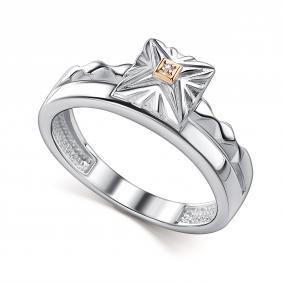 Серебряное кольцо АЛЬКОР с золотой накладкой и бриллиантом 01-5250/000Б-00 01-5250/000Б-00 фото