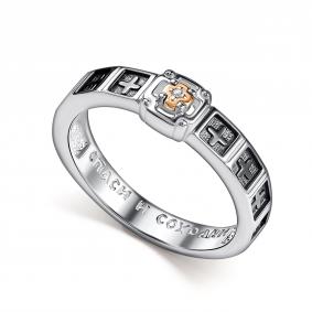 Кольцо из черненого серебра АЛЬКОР с золотой накладкой и бриллиантом 01-5317/000Б-17 01-5317/000Б-17 фото