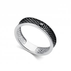 Кольцо из черненого серебра АЛЬКОР 01-5394/00ЧБ-17 с чёрным бриллиантом 01-5394/00ЧБ-17 фото