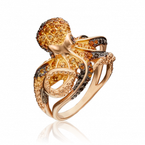 Золотое кольцо Platina 01-5396-00-226-1110-57 с цитрином и кварцем 01-5396-00-226-1110-57 фото