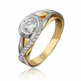 Кольцо из комбинированного золота Platina 01-5420-00-501-1121-38 с фианитом 01-5420-00-501-1121-38 фото