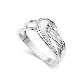 Серебряное кольцо АЛЬКОР 01-5442/000Б-00 с бриллиантом 01-5442/000Б-00 фото
