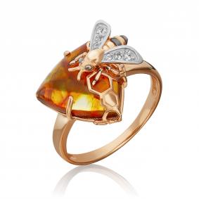 Золотое кольцо Platina 01-5456-00-733-1110 с топазом и янтарём 01-5456-00-733-1110 фото