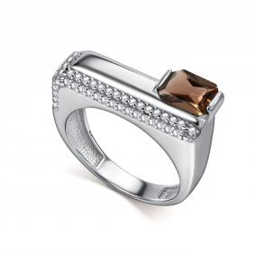 Серебряное кольцо АЛЬКОР 01-5459/00РТ-00 с фианитом и раухтопазом 01-5459/00РТ-00 фото