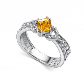 Серебряное кольцо АЛЬКОР 01-5460/00ЦТ-00 с фианитом и цитрином 01-5460/00ЦТ-00 фото