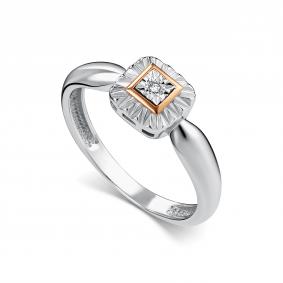 Серебряное кольцо АЛЬКОР с золотой накладкой и бриллиантом 01-5473/000Б-00 01-5473/000Б-00 фото