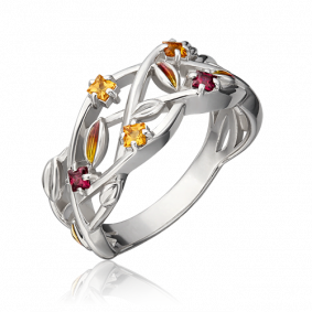 Серебряное кольцо Platina 01-5474-00-722-0200-68 с цитрином, гранатом и эмалью 01-5474-00-722-0200-68 фото