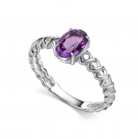 Серебряное кольцо АЛЬКОР 01-5516/00АМ-00 с аметистом 01-5516/00АМ-00 фото
